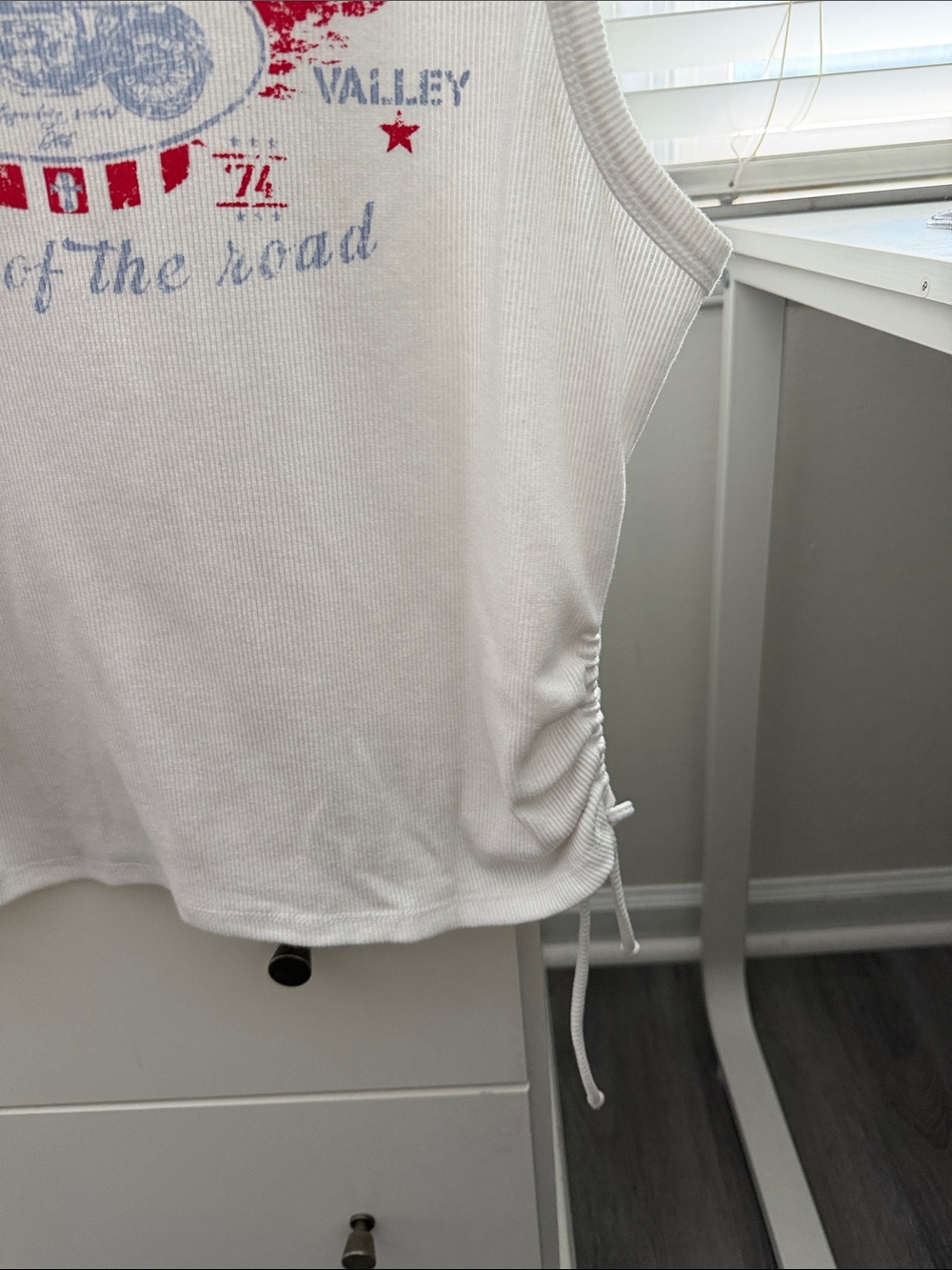 White Ribbed Tank Top with Custom Racing Graphic - Picture 3 of 4